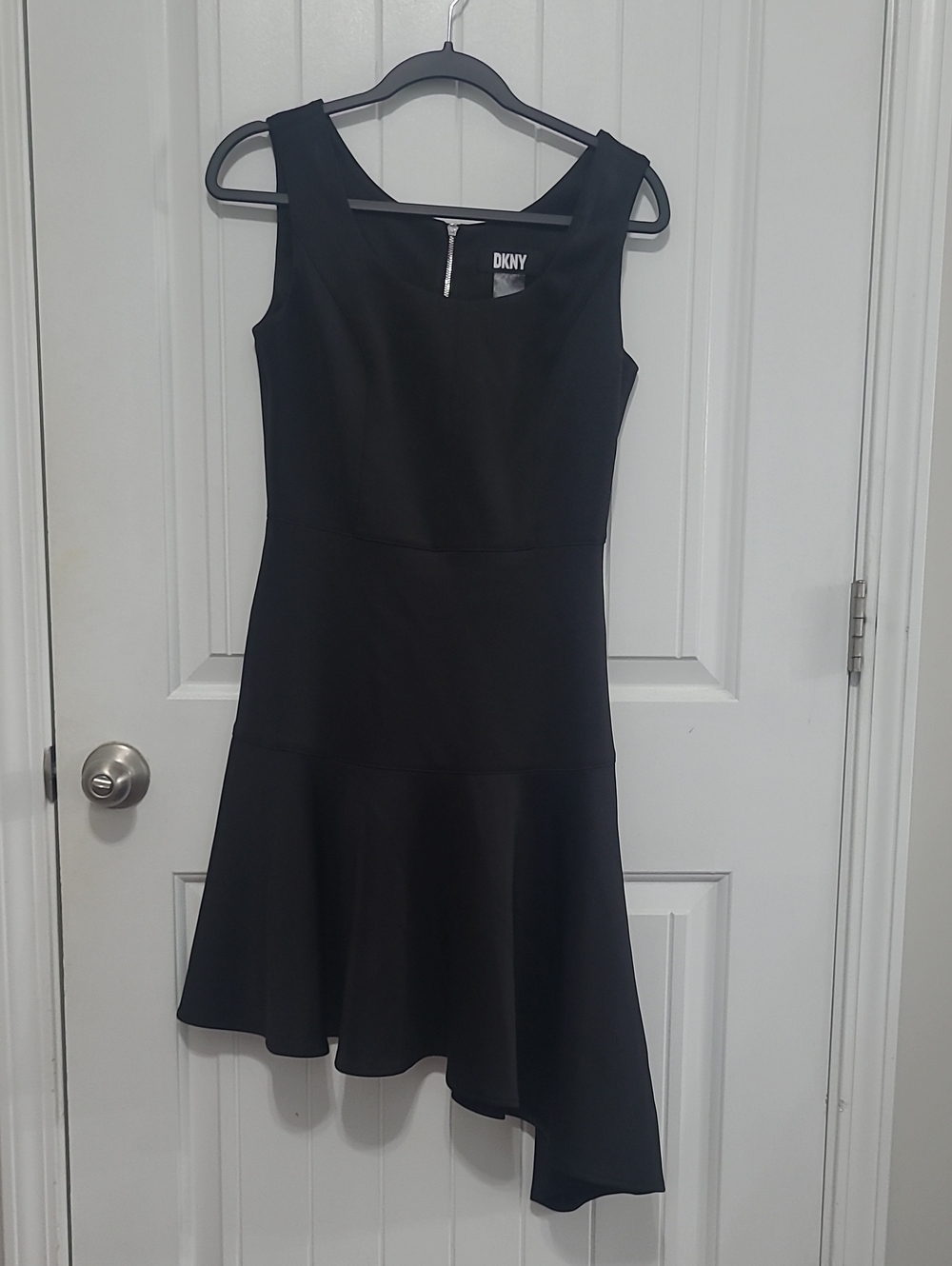 DKNY Black Sleeveless Fit-and-Flare Asymmetric Hem Dress